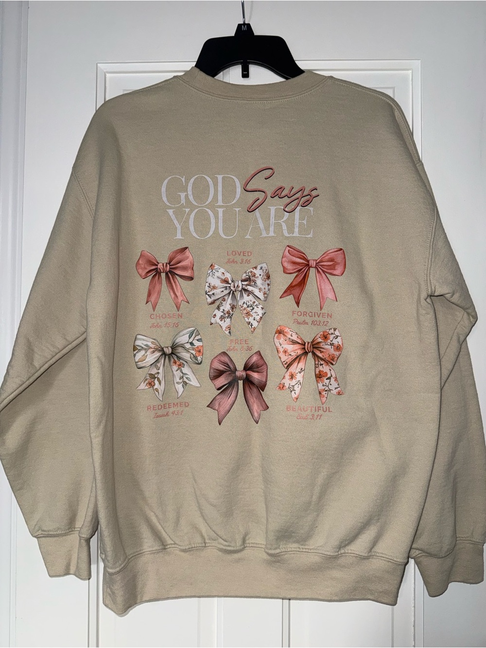 Cream John 3:16 Sweatshirt with Floral Bow Accent